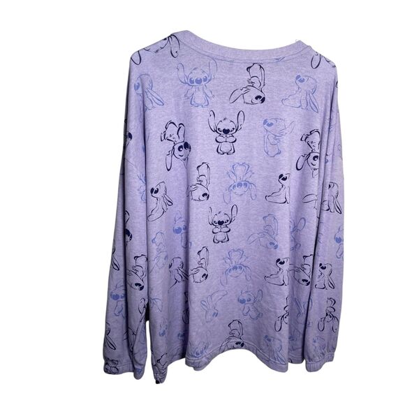 Disney Stitch Purple Fleece Long Sleeve Sleep Shirt Top Crew Printed NWT - Picture 5 of 8
